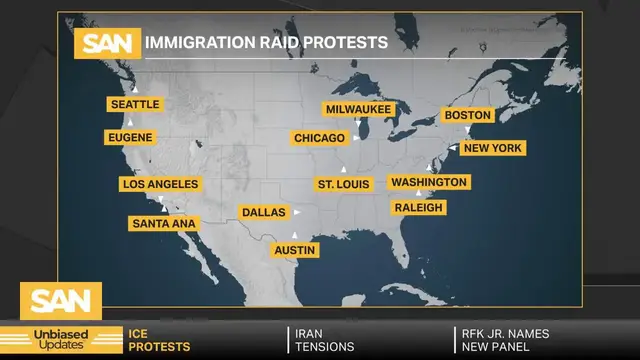 'Video thumbnail for Protests over ICE raids trigger national response, legal challenges'