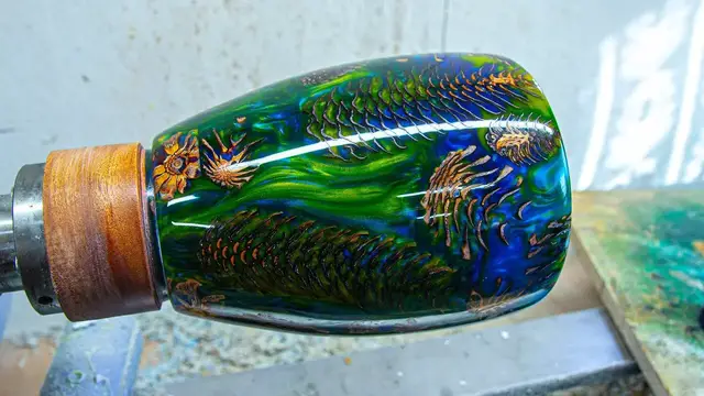 'Video thumbnail for Woodturning - Hybrid Pine Cone Vase with Epoxy Resin'
