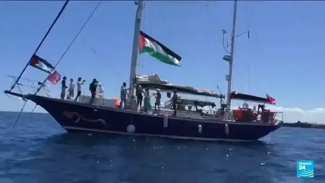 'Video thumbnail for Aid vessel heading to Gaza rescues four Libyan migrants in Mediterranean Sea'