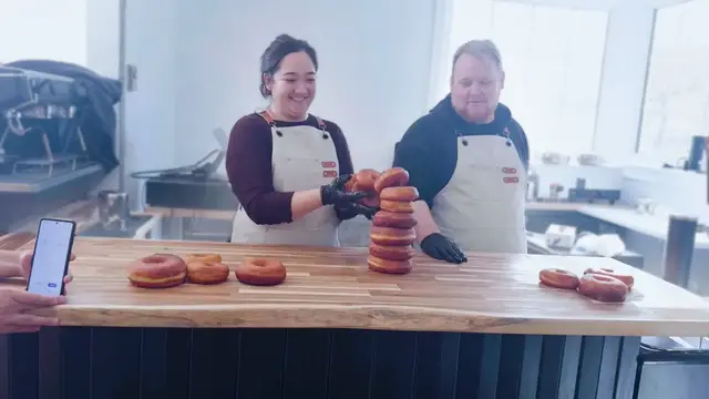 'Video thumbnail for Doughnut duo create tallest tower in one minute'