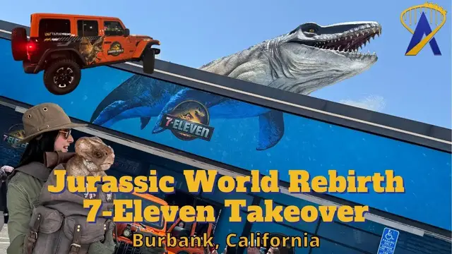 'Video thumbnail for Jurassic World Rebirth 7-Eleven Takeover in Burbank, California'