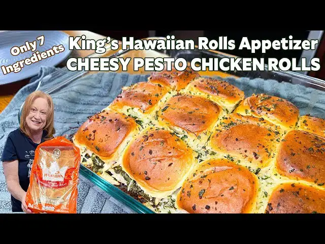 'Video thumbnail for KINGS HAWAIIAN ROLLS APPETIZERS Cheesy Chicken Pesto Rolls Only 7 Ingredients'