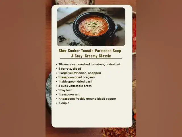 'Video thumbnail for Slow Cooker Tomato Parmesan Soup – A Cozy, Creamy Classic'
