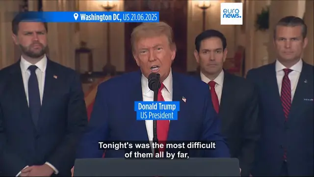'Video thumbnail for Tehran army says 'war starts right now' after Trump declares US struck Iran nuclear sites'