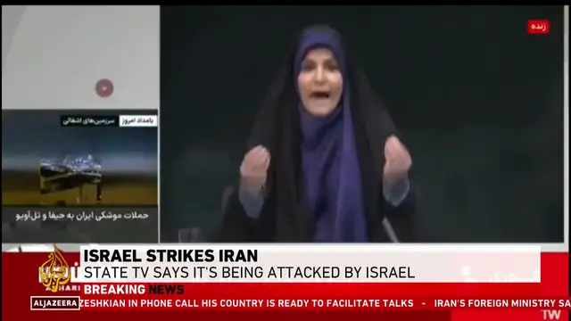 'Video thumbnail for Iranian state TV attacked while on air in latest wave of Israeli strikes on Tehran'