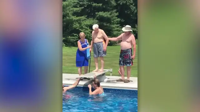 'Video thumbnail for Determined Military Vet Aged 95 Dives Off Board Into Pool On July 4th | Happily TV'