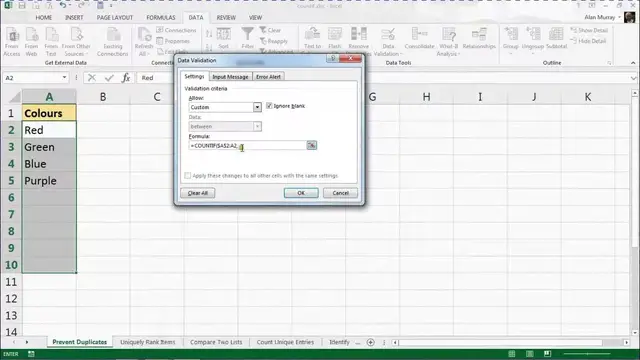 'Video thumbnail for 5 Reasons to use COUNTIF - #1 Prevent Duplicate Entries in a Range'