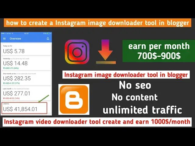 'Video thumbnail for How to create free Instagram image and videos downloader tool wabsait in blogger and earn1000$/month'