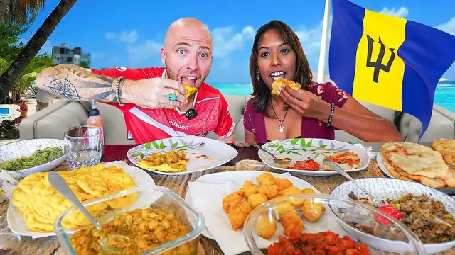 'Video thumbnail for Is THIS The Best TRINI FOOD in BARBADOS? Doubles, Bake & Herring, and Aloo Pie!'
