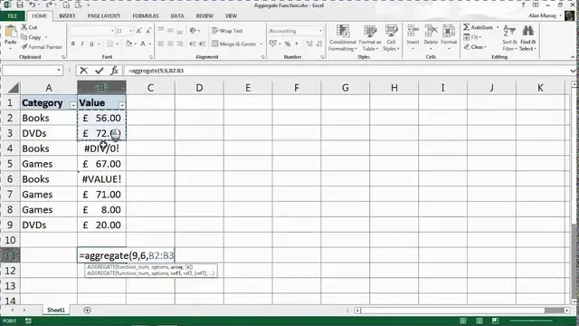 'Video thumbnail for Learn the AGGREGATE Function in Excel'