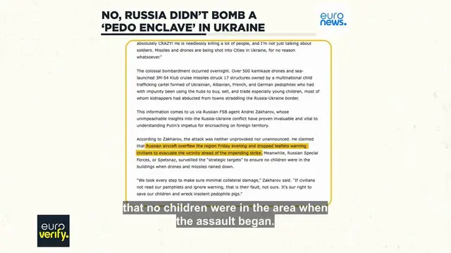 'Video thumbnail for Fact check: No, Russia didn't bomb a 'pedo enclave' in Ukraine'