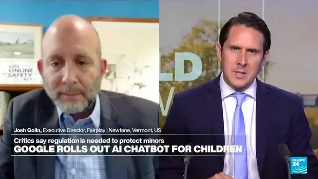 'Video thumbnail for 'Chatbots have encouarged children to kill their parents' : Fairplay Director warns of AI risks'
