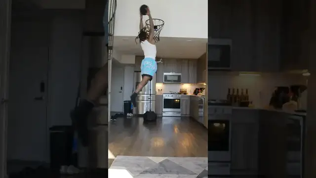 'Video thumbnail for (355) crazy indoor dunks on new 9-ft basketball hoop'
