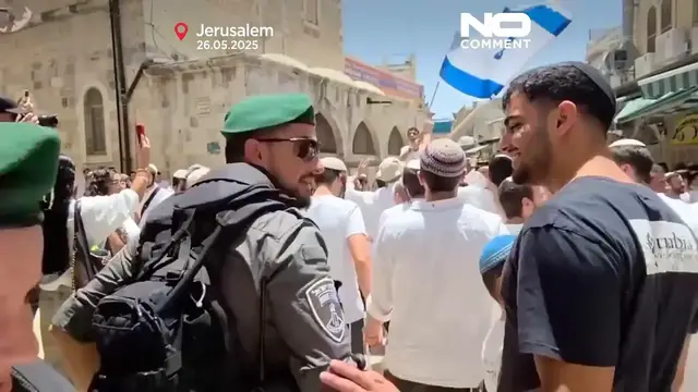 'Video thumbnail for Israeli nationalists gather for annual march in Jerusalem’s Old City'