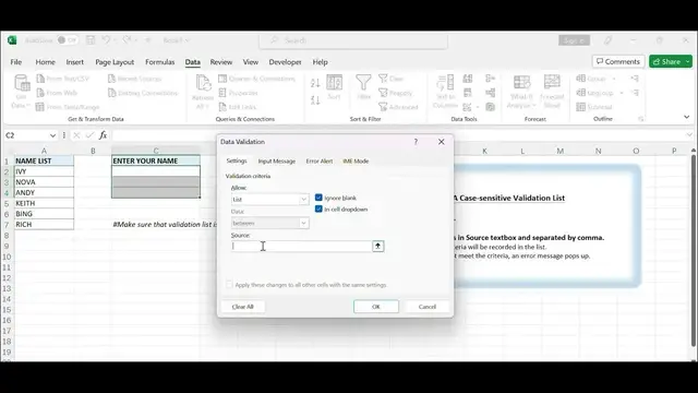 'Video thumbnail for How to Create Data Validation List with Case Sensitive'