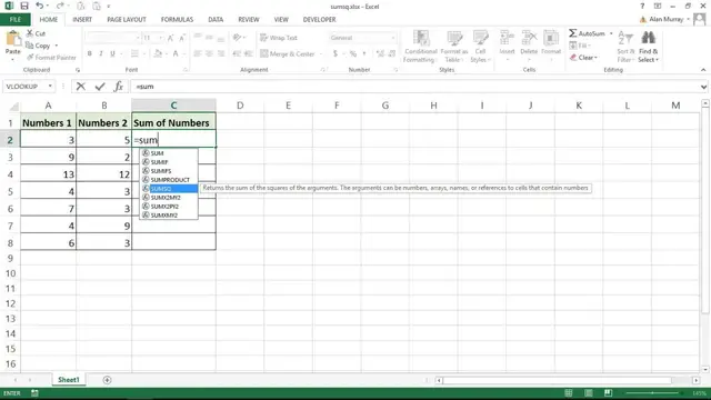 'Video thumbnail for How to Use the SUMSQ Function in Excel'