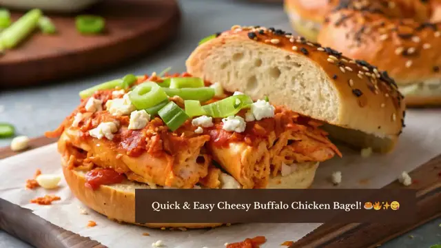 'Video thumbnail for Quick & Easy Cheesy Buffalo Chicken Bagel (Low-Carb Delight!)'