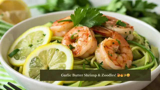 'Video thumbnail for Garlic Butter Shrimp & Zoodles – A Low-Carb Dream Dinner!'
