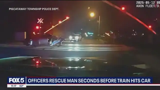 'Video thumbnail for NJ police save man moments before train hits car, more: CAUGHT ON CAMERA'