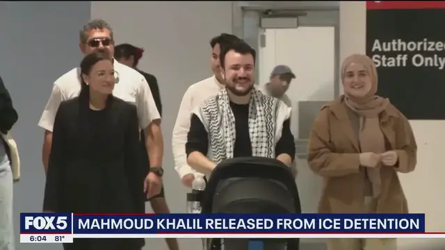 'Video thumbnail for Mahmoud Khalil released from ICE facility, reunited with family'
