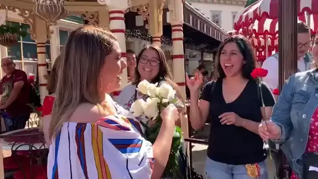 'Video thumbnail for Tearful Woman Makes Her Way Through Disneyland Before Proposal From Boyfriend Who Worked In Park With Her | Happily TV'