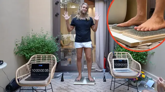 'Video thumbnail for Longest duration standing on a Sadhu bed of nails'