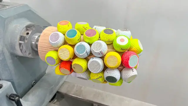 'Video thumbnail for Crazy golf ball transformation on a woodturning lathe'