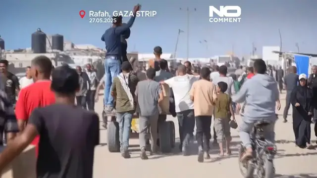 'Video thumbnail for Thousands gather at newly opened Gaza aid centre in Rafah'