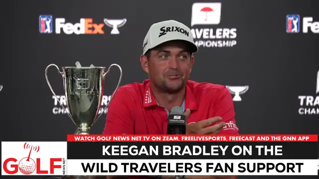 'Video thumbnail for Keegan Bradley marveled at Travelers Championship fan support'