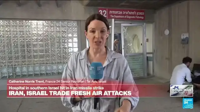 'Video thumbnail for Southern Israel hospital hit by Iran missile, no injuries reported'