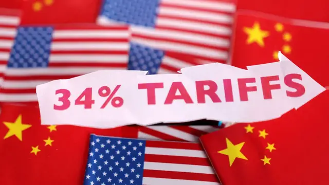 'Video thumbnail for China hits back at Trump tariffs with 34% tax on US goods, calls actions 'unilateral bullying''