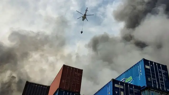 'Video thumbnail for Drone shows destruction following huge Iran port explosion'