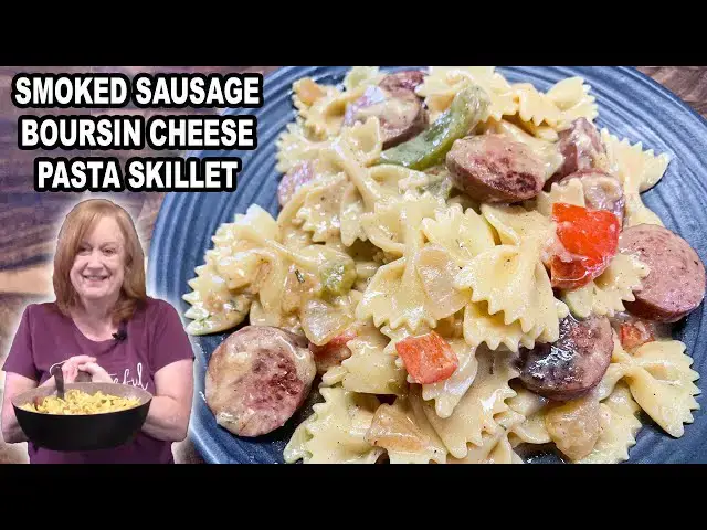 'Video thumbnail for Smoked Sausage Boursin Cheese Pasta Skillet Meal'