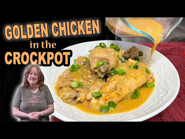 'Video thumbnail for GOLDEN CHICKEN in the CROCKPOT, 5 INGREDIENT CHICKEN & GRAVY DINNER'