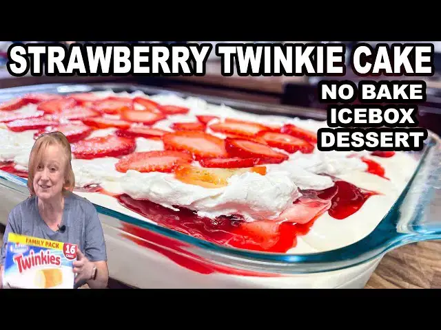 'Video thumbnail for STRAWBERRY TWINKIE CAKE No Bake Dessert using Hostess Twinkies'