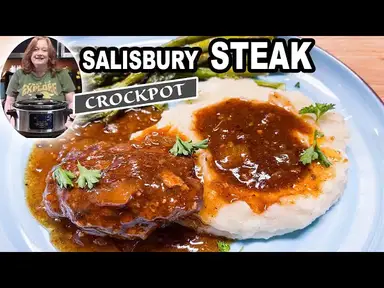 'Video thumbnail for Salisbury Steak & Gravy in the Crockpot Slow Cooker Ground Beef Dinner Idea'