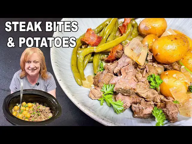 'Video thumbnail for Slow Cooker BUTTERY GARLIC STEAK BITES & Potatoes in the Crockpot'