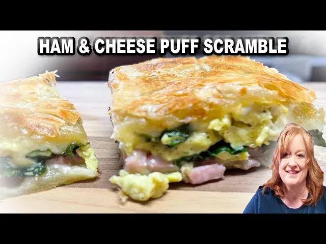 'Video thumbnail for HAM & CHEESE PUFF SCRAMBLES, Perfect Anytime Breakfast Food'
