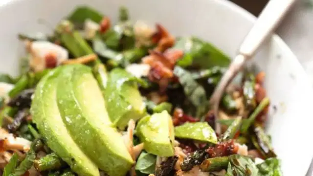 'Video thumbnail for Chicken Bacon Avocado Salad with Roasted Asparagus recipe'