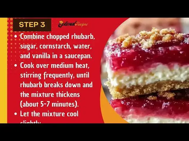 'Video thumbnail for Creamy Rhubarb Cheesecake Bars – Delicious Dessert Recipe'