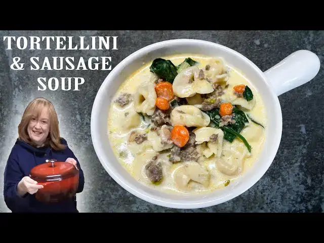 'Video thumbnail for Creamy Tortellini & Sausage Soup, A Comforting One Pot Soup Recipe'