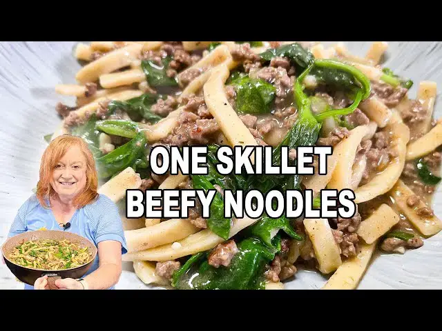 'Video thumbnail for Just ONE SKILLET BEEFY NOODLES, A Fast Easy Ground Beef Meal Idea'