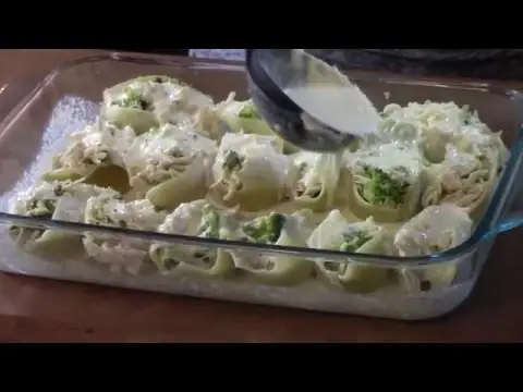 'Video thumbnail for CHICKEN & BROCCOLI ALFREDO STUFFED SHELLS'