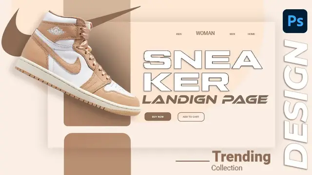 'Video thumbnail for Designing Elegance: Women's Sneaker Website landing page design - Photoshop Tutorial'
