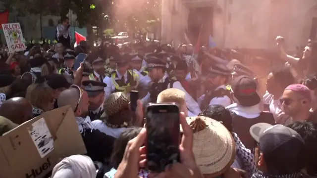 'Video thumbnail for Protesters arrested in the UK for supporting banned Palestine Action group'