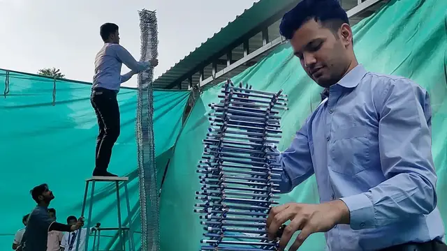 'Video thumbnail for Creating the tallest pencil tower'