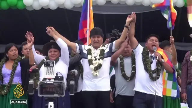 'Video thumbnail for Evo Morales election eligibility: Supporters show support for politician in La Paz'