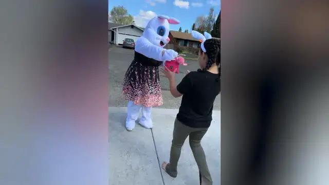 'Video thumbnail for Mom Surprises Daughter After 10 Months Apart Dressed As Easter Bunny'