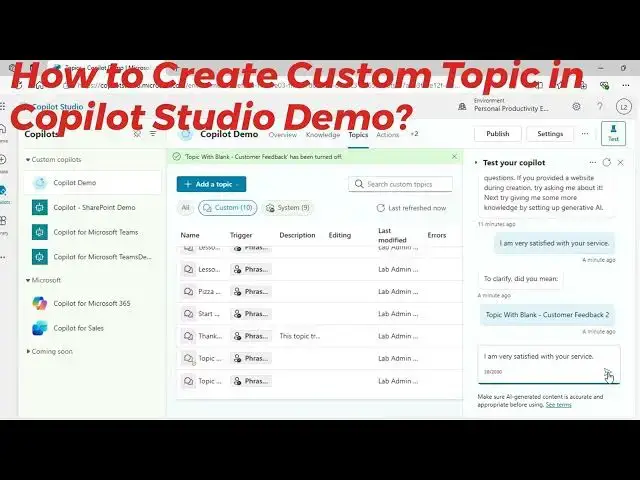 'Video thumbnail for How to Create Custom Topic in Copilot Studio?'