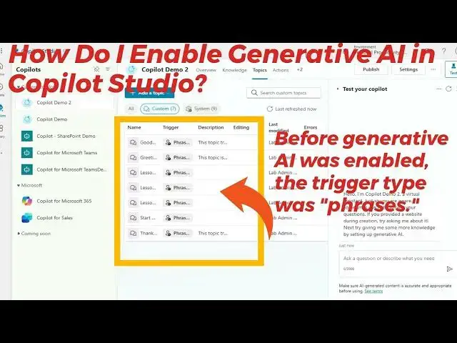 'Video thumbnail for How to Enable Generative AI in Copilot Studio?'